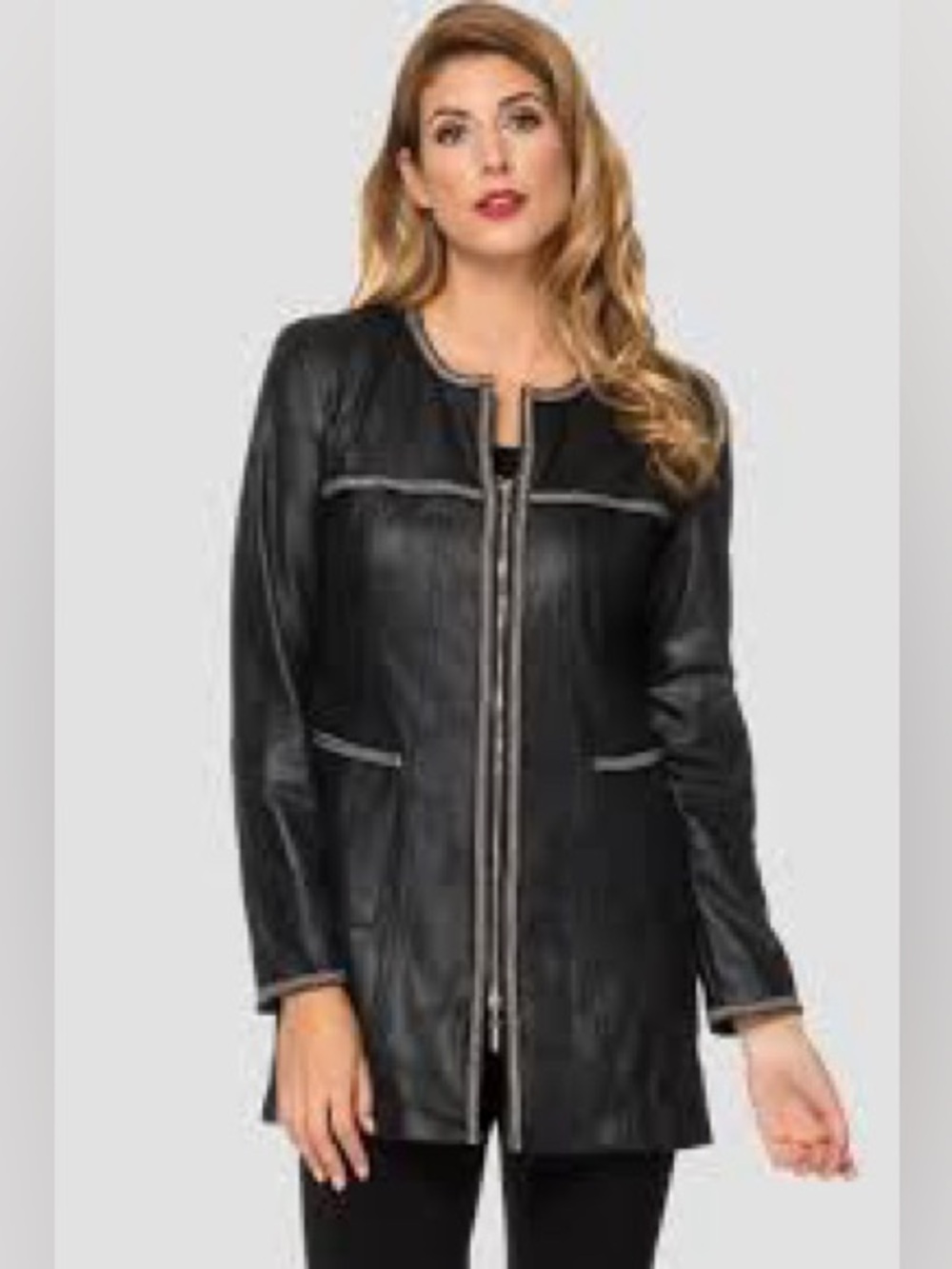 Joseph Ribkoff Black polyester Zip-Front Long Jacket